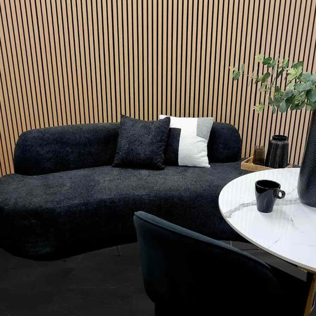 Beaumaris 3 Seater Black Boucle Curved Sofa 225cm