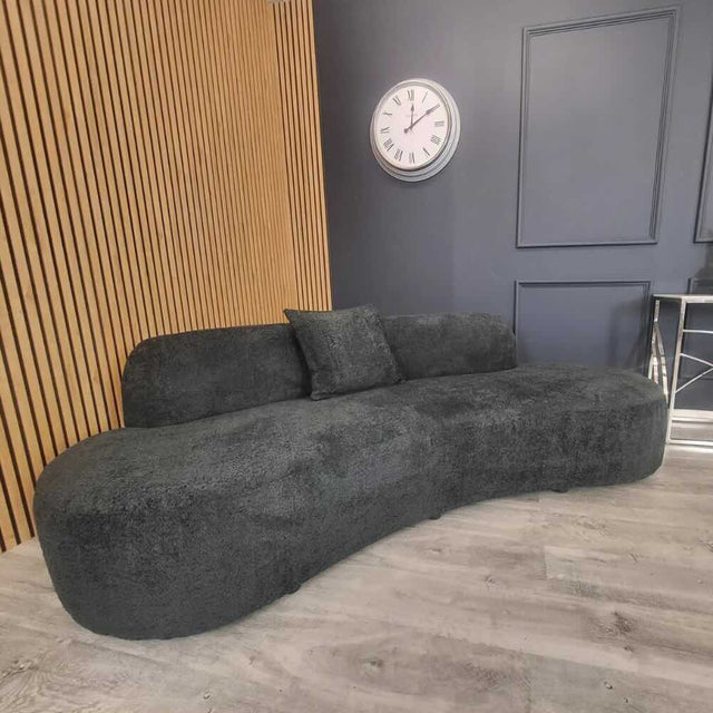 Beaumaris 3 Seater Black Boucle Curved Sofa 225cm