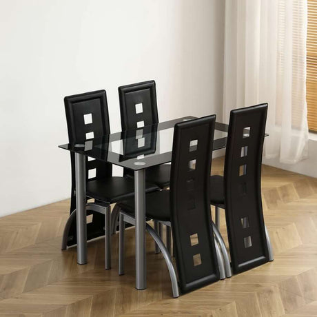 Modern-Black-Faux-Leather-High-Back-Dining-Chairs-With-Square-Open-Pattern-Metal-Legs-Set-of-6