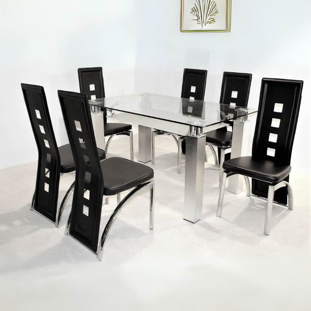 Modern-Black-Faux-Leather-High-Back-Dining-Chairs-With-Square-Open-Pattern-Metal-Legs-Set-of-6