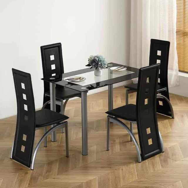 Modern-Black-Faux-Leather-High-Back-Dining-Chairs-With-Square-Open-Pattern-Metal-Legs-Set-of-6