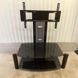 Lennox Modern Black Glass And Metal TV Stand With Shelves