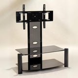 Lennox Modern Black Glass And Metal TV Stand With Shelves