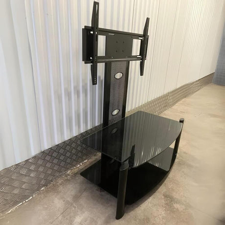 Lennox Modern Black Glass And Metal TV Stand With Shelves