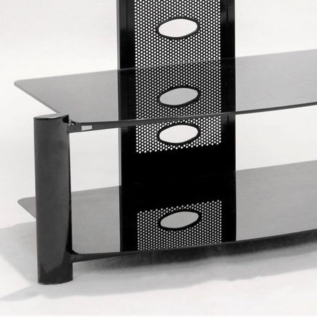 Lennox Modern Black Glass And Metal TV Stand With Shelves