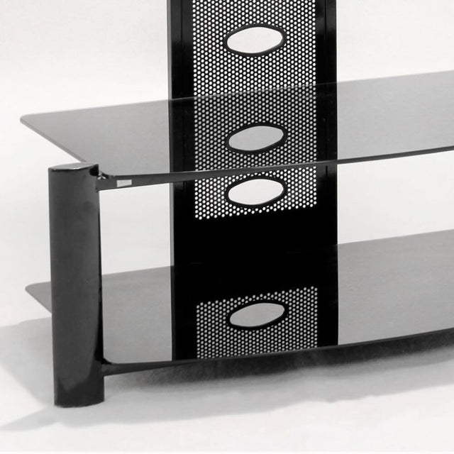 Lennox Modern Black Glass And Metal TV Stand With Shelves