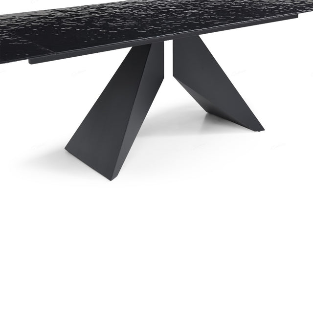 Silux Modern Black Carbon Glass Extending Dining Table 180cm-260cm