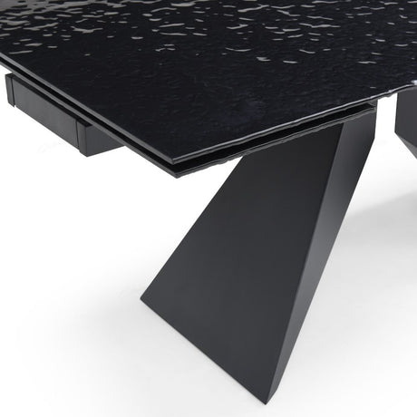 Silux Modern Black Carbon Glass Extending Dining Table 180cm-260cm