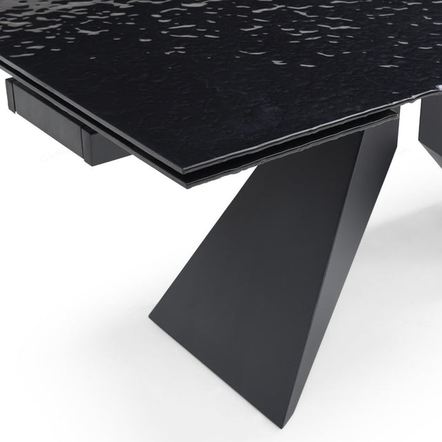 Silux Modern Black Carbon Glass Extending Dining Table 180cm-260cm