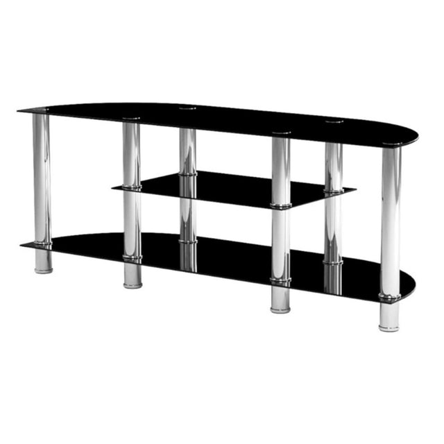 Keaton Modern Black Glass TV Stand With Shelves