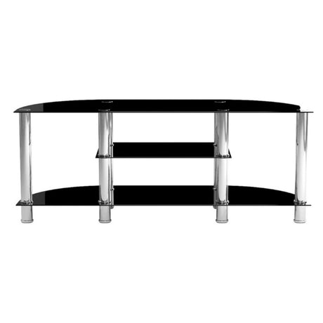 Keaton Modern Black Glass TV Stand With Shelves