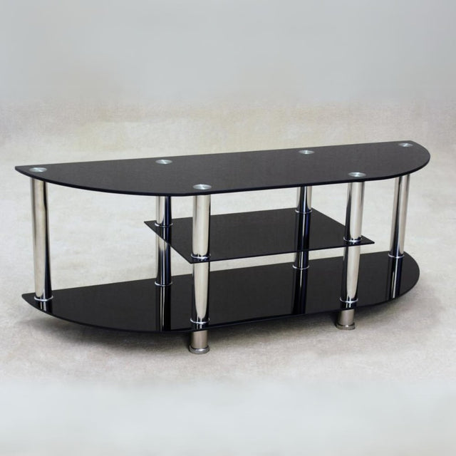 Keaton Modern Black Glass TV Stand With Shelves