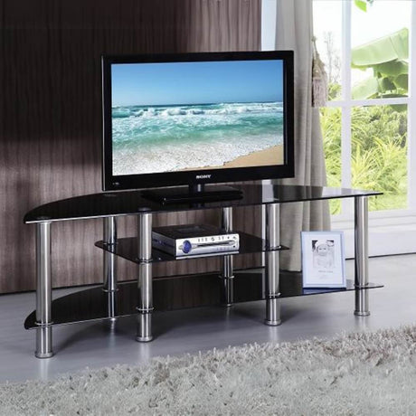 Keaton Modern Black Glass TV Stand With Shelves