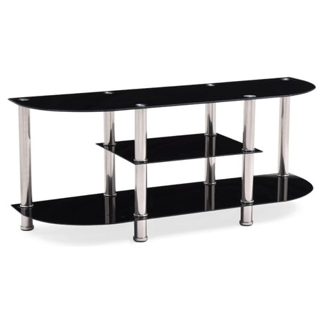 Keaton Modern Black Glass TV Stand With Shelves