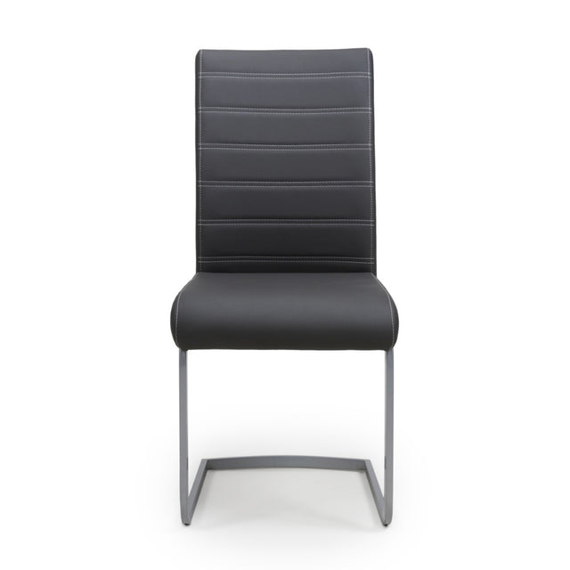 Modern-Black-Leather-Cantilever-Dining-Chair-Horizontal-Stitching-Metal-Legs-Set-of-2