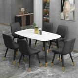 Modern-Grey-Leather-Dining-Chair-Black-Metal-Legs-Gold-Tipped-Set-of-2