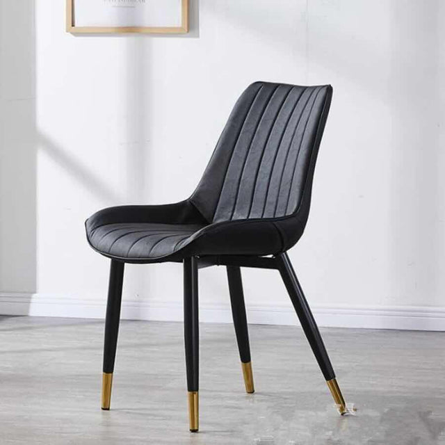 Modern-Black-Leather-Dining-Chair-Black-Metal-Legs-Gold-Tipped-Set-of-2