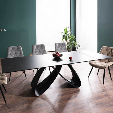 Serpenti Modern Black Stone Ceramic Extending Dining Table 180cm-260cm