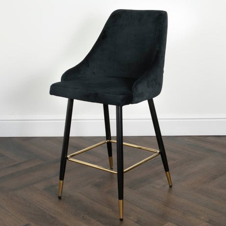 Modern-Black-Velvet-Buttoned-Back-Bar-Stool-With-Black-Metal-Legs-&-Gold-Tips