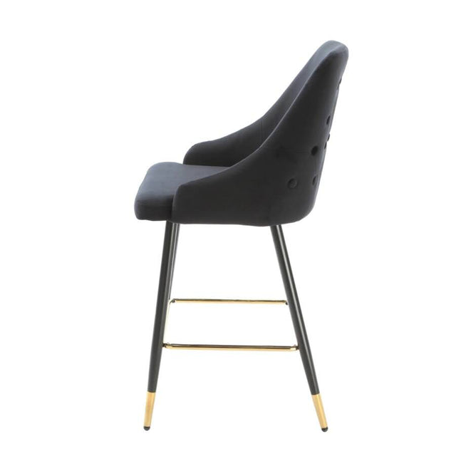 Modern-Black-Velvet-Buttoned-Back-Bar-Stool-With-Black-Metal-Legs-&-Gold-Tips