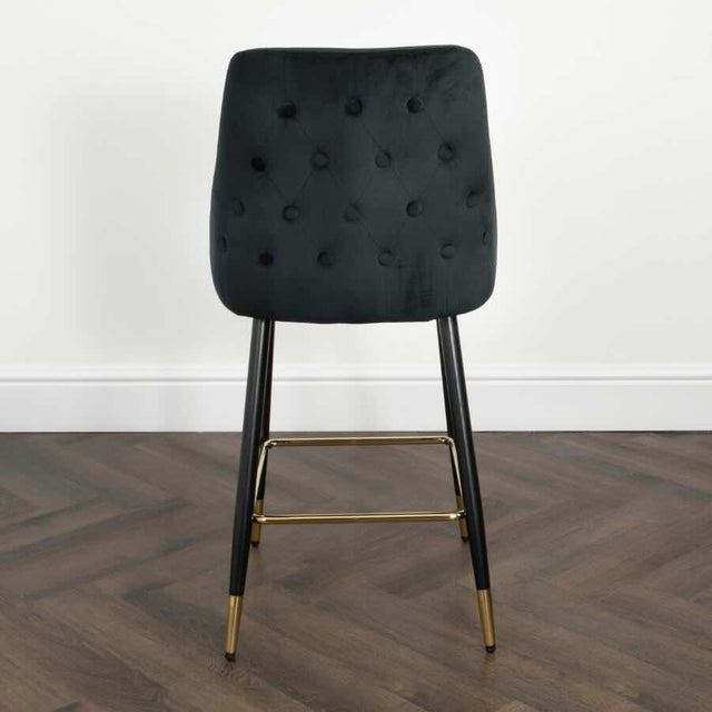 Modern-Black-Velvet-Buttoned-Back-Bar-Stool-With-Black-Metal-Legs-&-Gold-Tips