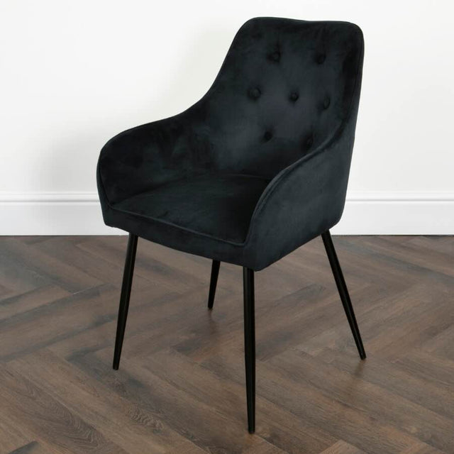 Modern-Black-Velvet-Buttoned-Back-Dining-Chair-With-Black-Metal-Legs