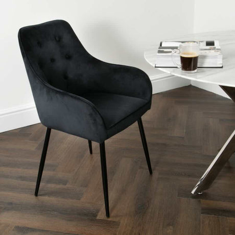 Modern-Black-Velvet-Buttoned-Back-Dining-Chair-With-Black-Metal-Legs