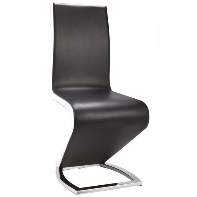 Modern-Black-_-White-Faux-Leather-Z-shape-Dining-Chair-With-Cantilever-Metal-Base-Set-of-2