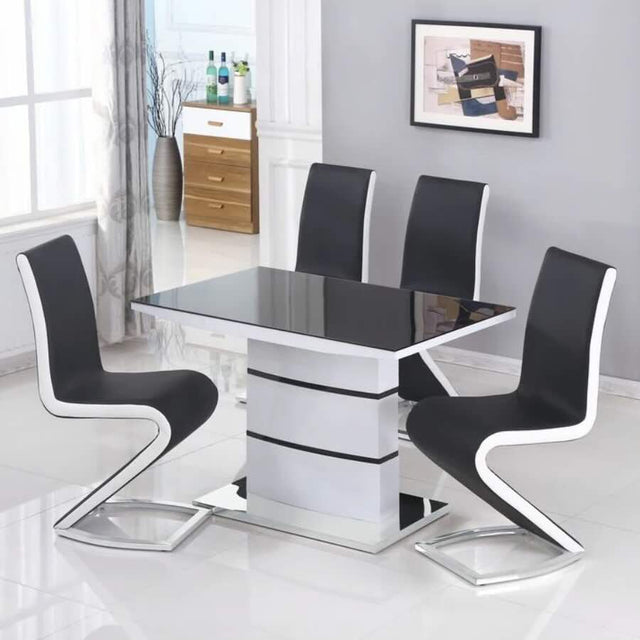 Modern-Black-_-White-Faux-Leather-Z-shape-Dining-Chair-With-Cantilever-Metal-Base-Set-of-2