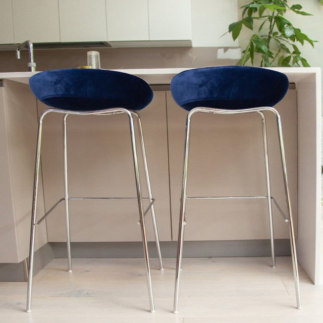    Modern-Blue-Velvet-Backless-Dining-Stool-Silver-Metal-Legs-Set-of-2