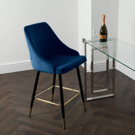 Modern-Blue-Velvet-Buttoned-Back-Bar-Stool-With-Black-Metal-Legs-&-Gold-Tips