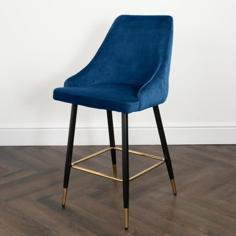 Modern-Blue-Velvet-Buttoned-Back-Bar-Stool-With-Black-Metal-Legs-&-Gold-Tips