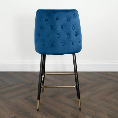 Modern-Blue-Velvet-Buttoned-Back-Bar-Stool-With-Black-Metal-Legs-&-Gold-Tips