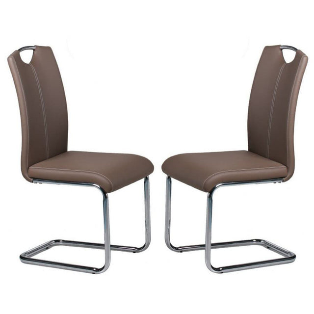 Modern-Brown-Faux-Leather-Cantilever-Dining-Chair-With-Chrome-Base-_-Chrome-Handle-Set-of-2