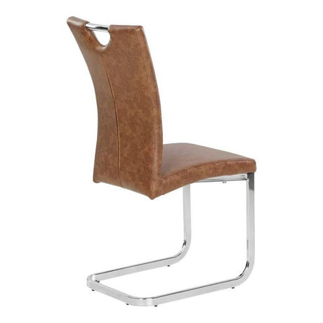    Modern-Brown-Faux-Leather-Dining-Chair-With-Chrome-Metal-Cantilever-Base-_-Chrome-Handle-Set-of-2