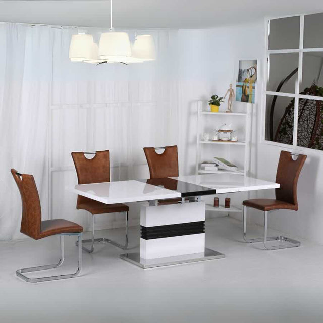    Modern-Brown-Faux-Leather-Dining-Chair-With-Chrome-Metal-Cantilever-Base-_-Chrome-Handle-Set-of-2