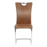    Modern-Brown-Faux-Leather-Dining-Chair-With-Chrome-Metal-Cantilever-Base-_-Chrome-Handle-Set-of-2