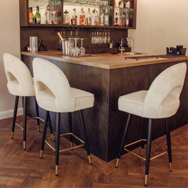 Modern-Cream-Velvet-Bar-Stool-Black-Metal-Legs-Gold-Tipped