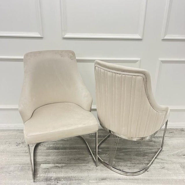 Modern-Cream-Velvet-Dining-Chair-Cantilever-Metal-Base-Vertical-Stitched-Set-of-2