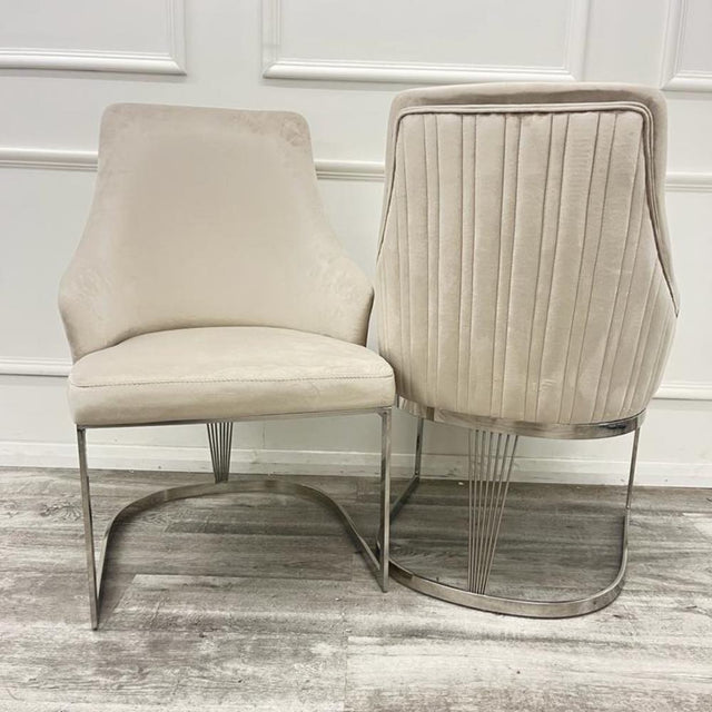 Modern-Cream-Velvet-Dining-Chair-Cantilever-Metal-Base-Vertical-Stitched-Set-of-2