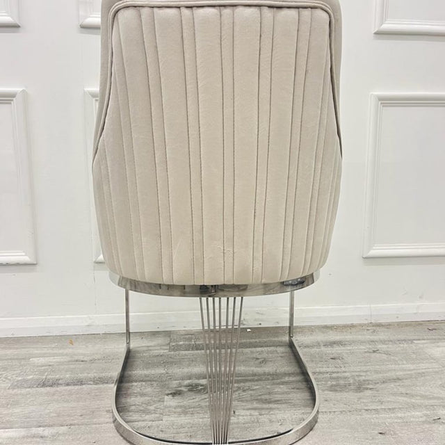 Modern-Cream-Velvet-Dining-Chair-Cantilever-Metal-Base-Vertical-Stitched-Set-of-2