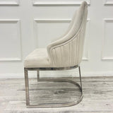 Modern-Cream-Velvet-Dining-Chair-Cantilever-Metal-Base-Vertical-Stitched-Set-of-2