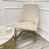 Modern-Cream-Velvet-Dining-Chair-Cantilever-Metal-Gold-Base-Vertical-Stitched-Set-of-2