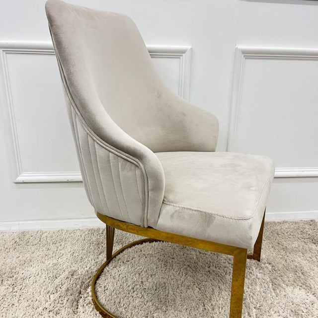 Modern-Cream-Velvet-Dining-Chair-Cantilever-Metal-Gold-Base-Vertical-Stitched-Set-of-2