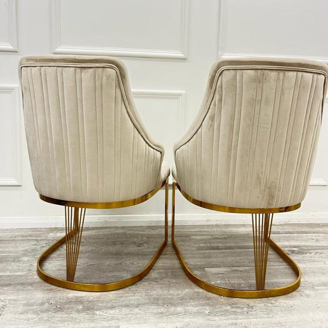 Modern-Cream-Velvet-Dining-Chair-Cantilever-Metal-Gold-Base-Vertical-Stitched-Set-of-2