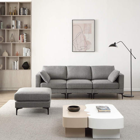 Modern-Dark-Grey-Fabric-3-Seater-Sofa-200cm With Ottoman