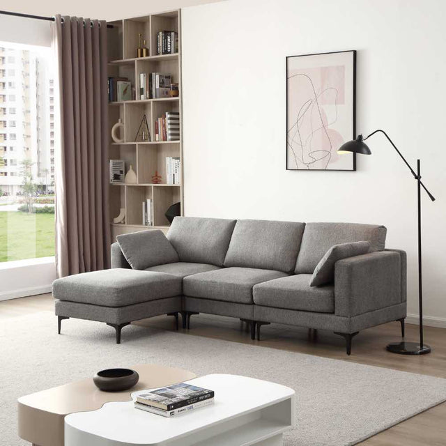 Modern-Dark-Grey-Fabric-3-Seater-Sofa-200cm With Ottoman