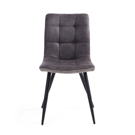 Modern-Dark-Grey-Suede-Two-Tone-Waffle-Stitch-Dining-Chairs-Black-Metal-Legs-Set-of-2