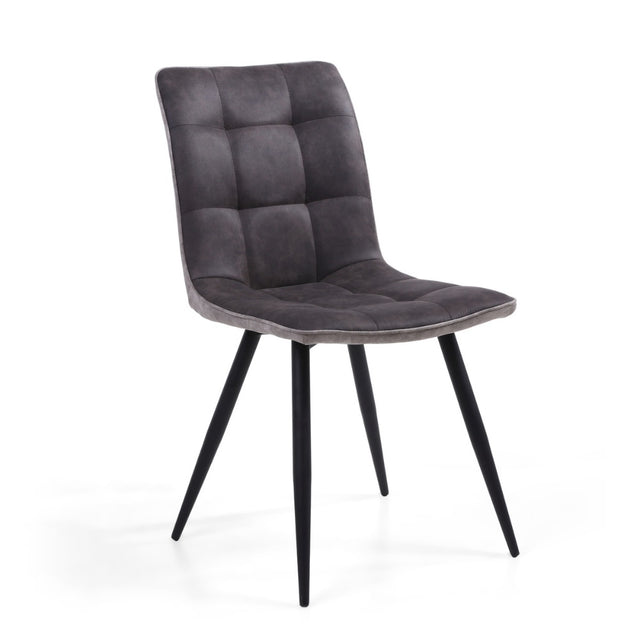 Modern-Dark-Grey-Suede-Two-Tone-Waffle-Stitch-Dining-Chairs-Black-Metal-Legs-Set-of-2