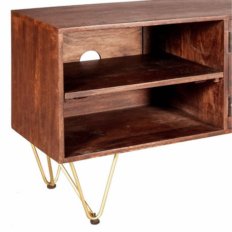 Tropez Industrial Dark Mango Wood And Gold TV Stand With Storage